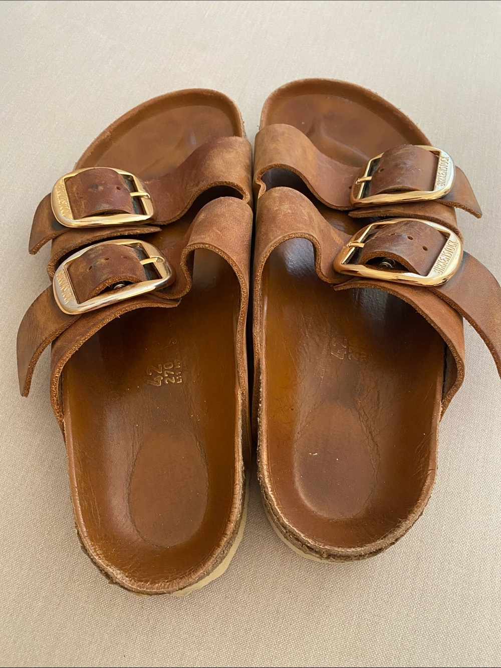 Birkenstock Arizona Gold Big Buckle slide sandal Cognac sz 42 L11 /M9 - Picture 2 of 14
